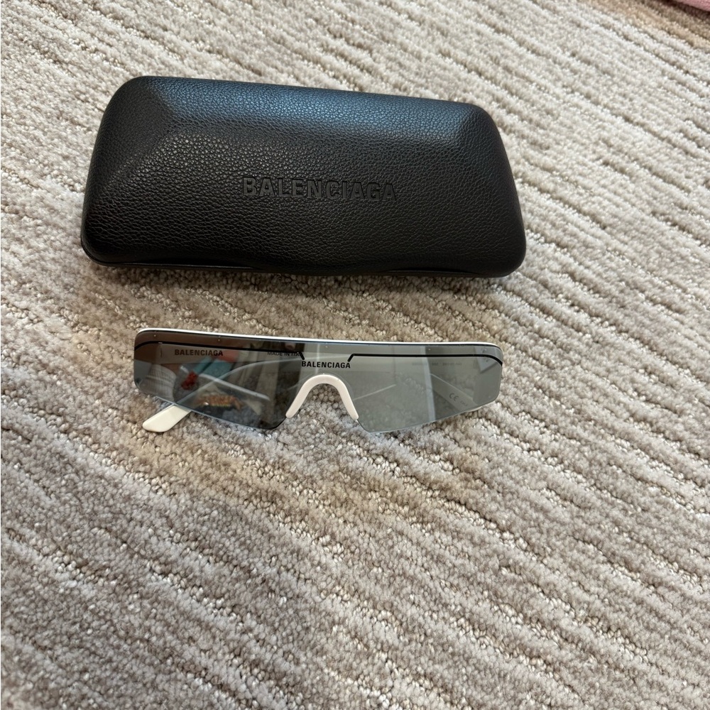 Balenciaga Silver Rectangular Sunglasses with Black Case